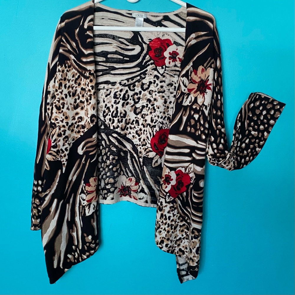 Cache Cardigan Animal Print Open Front Waterfall Casual M